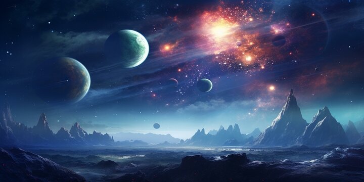 cinematic galaxy with vibrant planets and stars