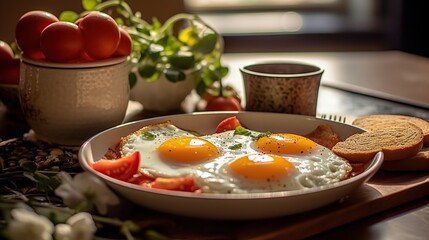 Delicious Sunny Side Up Egg food. AI generated image