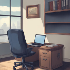 interior with desk, Generative AI 