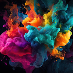 Fototapeta premium Splash of color paint, water or smoke on dark background, abstract pattern, generative AI.