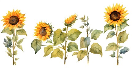 Yellow sunflower with green leaf nature AI generated image - obrazy, fototapety, plakaty