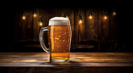 glass of beer on abstract background, beer wallpaper, glass of beer in the dark, beer with foam, alcoholic drink on dark background - obrazy, fototapety, plakaty