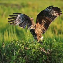 Endangered Snail Kite Spread Wings Landing Paynes Prairie Micanopy Gainesville Florida