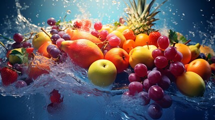 Aqua Fusion: Fruits and Water Exploding into a Watery Spectacle