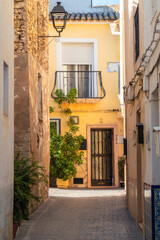 Fototapeta na wymiar Beautiful alley adorned with plants, in Bolulla town, Alicante (Spain)