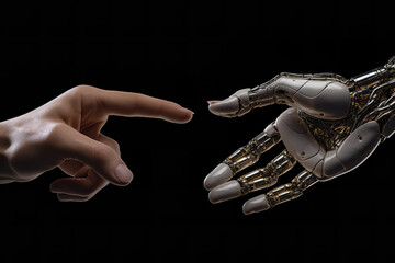 Fototapeta na wymiar a robotic hand reaching into an open hand