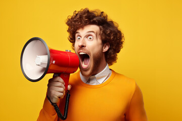 a man shouting in a megaphone