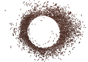 Obraz premium Chocolate sprinkles in shape circle, granules isolated on white background and texture, top view