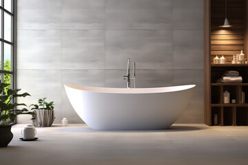 Fototapeta na wymiar Modern ceramic bathtub in the bathroom 