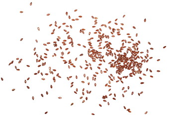 Flax seeds macro isolated on white background, top view