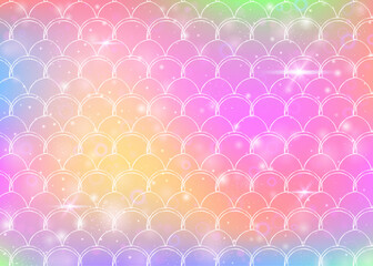 Princess mermaid background with kawaii rainbow scales pattern.