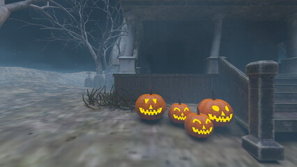 ハロウィンの飾りつけをした家