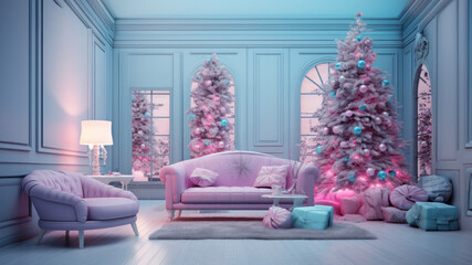 Pastel Christmas scene with room for copy space created with Generative AI technology