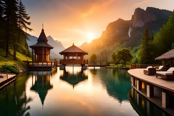 Fototapeta premium a realistic spa resort where nature wonders meets luxurious comfort which is truly soul nourishing experience