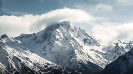 Fototapeta na wymiar Beautiful Panoramic view of snow in mountain peak. AI generated image