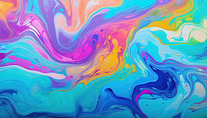 Abstract marbled acrylic paint ink painted waves painting texture colorful background banner - Bold colors, rainbow color swirls wave Generative AI