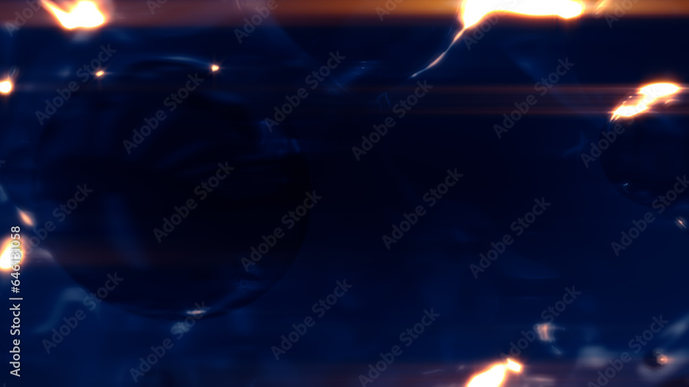 Poster glowing blue slight amorphic bubbles particles - dark bokeh backdrop - abstract 3d rendering