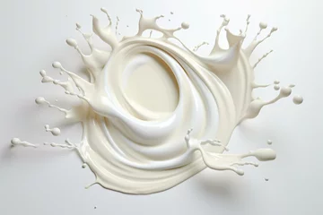 Fotobehang Spiraling milk splashes in isolation depicted through 3D render illustration. Generative AI © Iolanthe