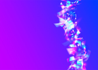 Obraz premium Kaleidoscope Confetti. Blue Party Glare. Shiny Realistic Sunlight. Digital Art. Laser Prism. Bokeh Background. Carnival Effect. Luxury Foil. Purple Kaleidoscope Confetti