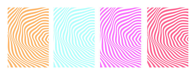 Horizontal abstract set backgrounds with colorful wave pattern. Trendy vector illustration in retro style 60s, 70s.