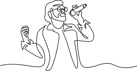 Man singing use microphone. Talented singer. Continuous one line