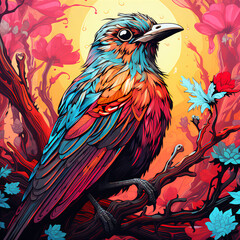 Obraz premium Illustration of Bird in Graphic Novel Style with Cute and Vibrant Colors, Intricate Details