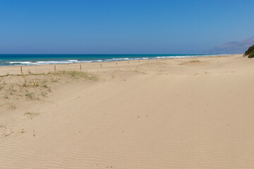 Antalya Patara beach, sea, sand and mountain view.