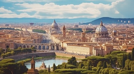 panoramic view of Rome, panoramic view of antic city Rome, top view of the city  - obrazy, fototapety, plakaty