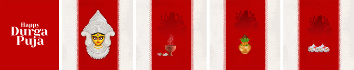 Goddess Maa Durga Face in Happy Durga Puja, Dussehra, and Navratri Celebration Concept for Web Banner, Poster, Social Media Post, and Flyer Advertising