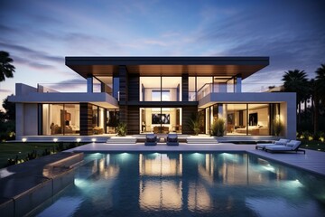 Elegant contemporary residence boasting spacious floor plan and lavish features. Generative AI