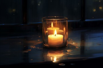 Clear candle lit alone. Generative AI