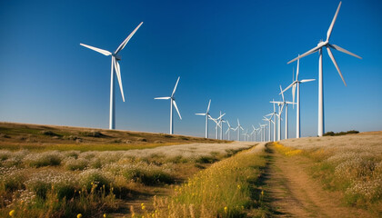 Spinning propeller turns wind into sustainable power for rural landscape generated by AI
