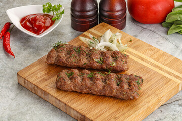 Kebab with beef served onion