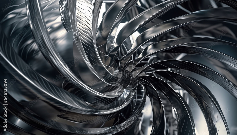 Poster metallic spiral shape spins in futuristic abstract computer graphic design generated by ai