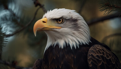 Fototapeta premium Majestic bird of prey perching on branch, close up portrait generated by AI