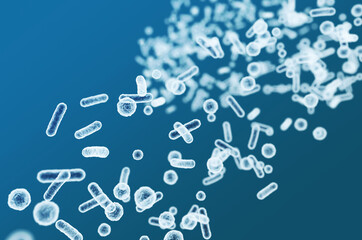 Enterobacteriaceae, gram-negative rod-shaped bacteria, part of intestinal microbiome and causative agents of different infections, 3D rendering. Escherichia coli, Klebsiella, Enterobacter and other
