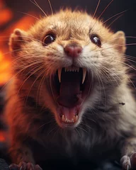  An aggressive squirrel in a rare display of ferocity, with its mouth wide open revealing sharp fangs and teeth. The image captures the unexpected, scary side of this common rodent. © InputUX