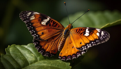 Naklejka premium Vibrant butterfly in nature, flying with elegance and fragility generated by AI