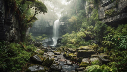 Tranquil scene of natural beauty in tropical rainforest with flowing water generated by AI
