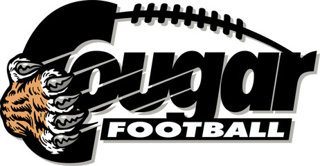cougar football team design with claw and laces for school, college or league sports - obrazy, fototapety, plakaty