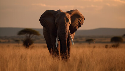 Obraz premium African elephant herd grazes peacefully in Ngorongoro conservation area generated by AI