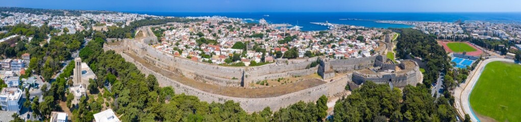 Antique architecture of old town, famous Knights Grand Master Palace. Greece, Rhodes.