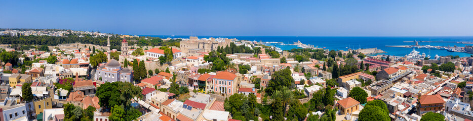 Antique architecture of old town, famous Knights Grand Master Palace. Greece, Rhodes.