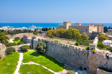 Antique architecture of old town, famous Knights Grand Master Palace. Greece, Rhodes.