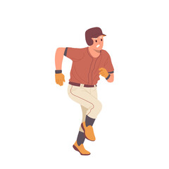 Angry excited baseball player professional sportsman cartoon character running isolated on white