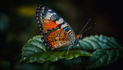 Fototapeta na wymiar Vibrant butterfly wing in focus, showcasing natural beauty outdoors generated by AI