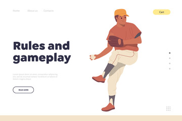 Sportive educational online service landing page template offering baseball rules and game play
