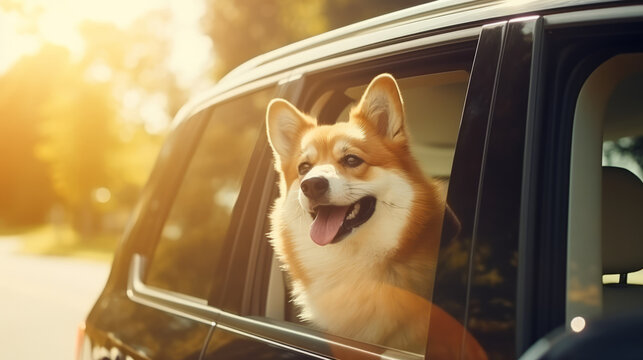 A dog sticking its head out the window of a car