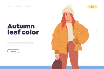 Autumn leaf color concept for fashionable urban street style clothes promoting landing page