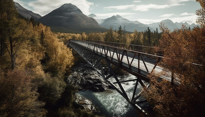 Fototapeta premium Tranquil scene of majestic mountain range in autumn landscape generated by AI